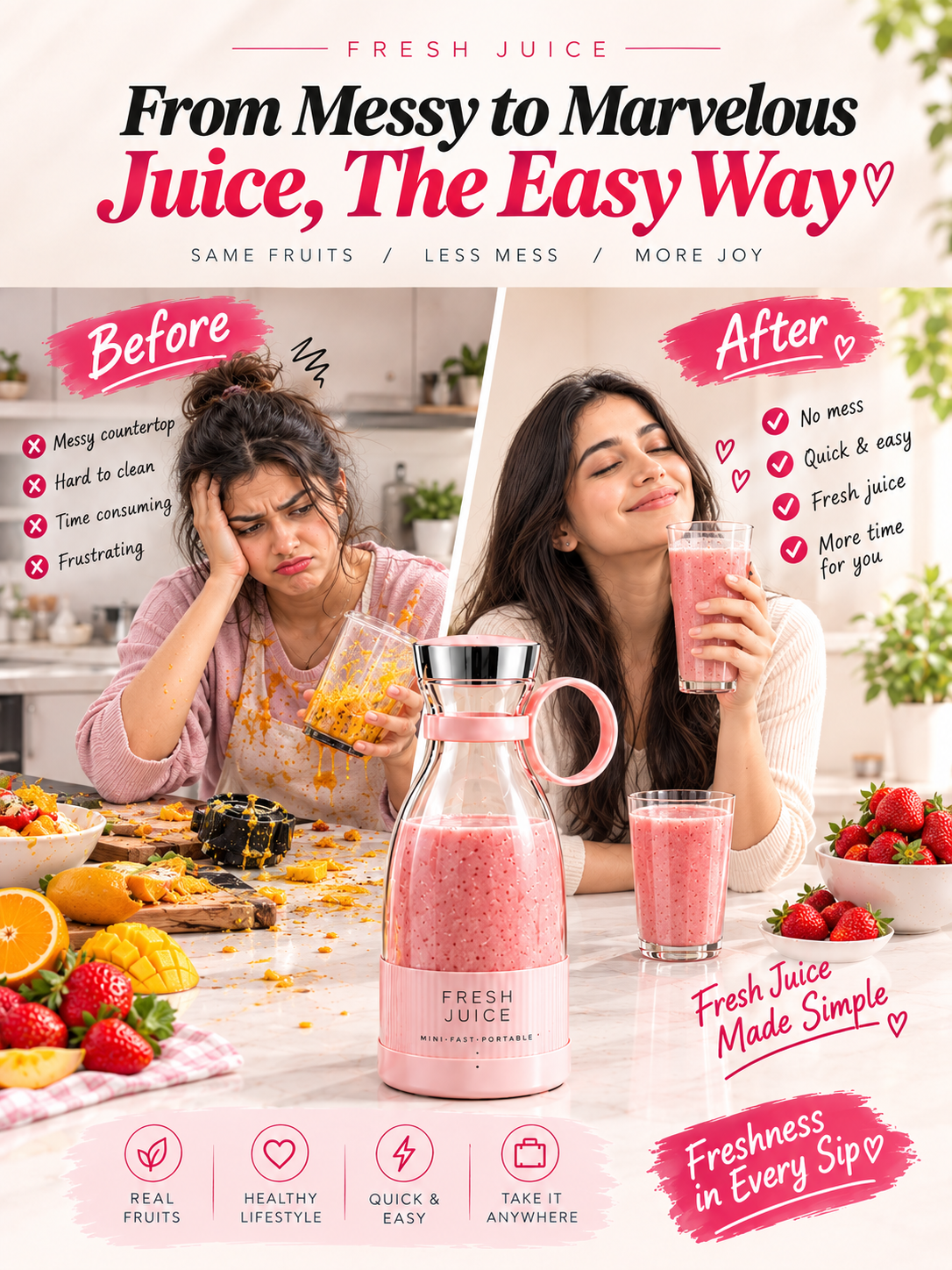 Juicer Blender Bottle – USB Rechargeable Smoothie Maker