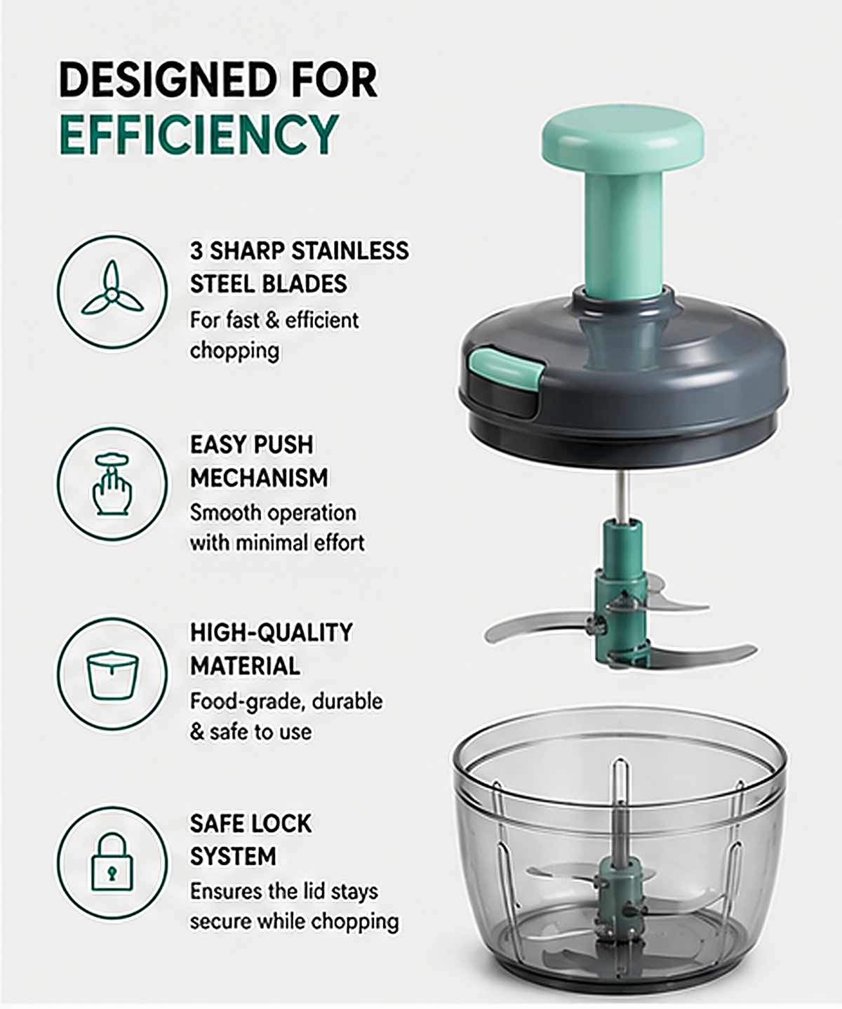 Premium Multi-Purpose 3-blade Push Action Kitchen Chopper