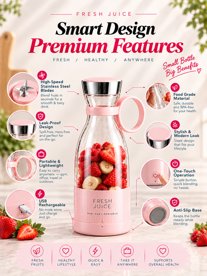 Juicer Blender Bottle – USB Rechargeable Smoothie Maker